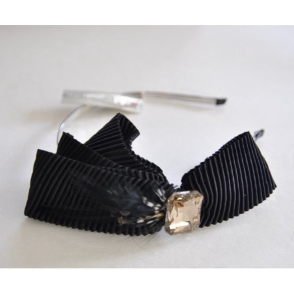 BCBGeneration HEADBAND BOW GEM BLACK FEATHER - Picture 2 of 3